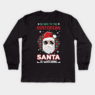 Christmas Be Nice Santa Is Watching Kids Long Sleeve T-Shirt